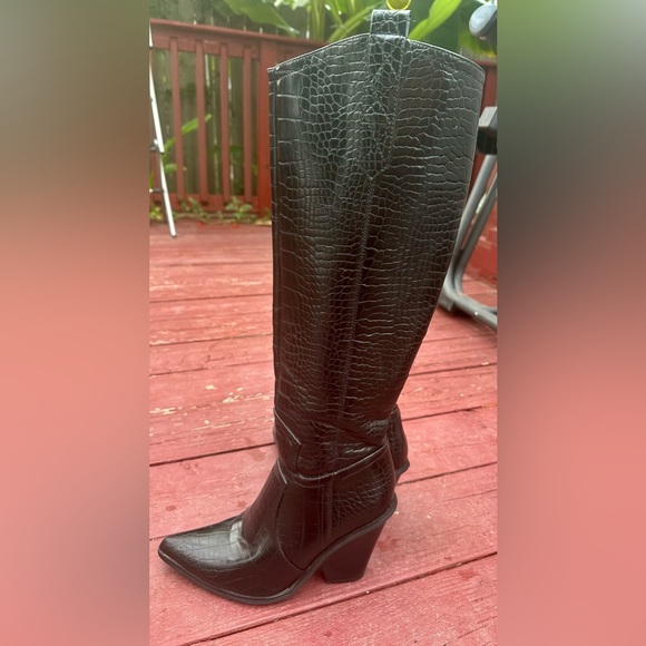 Sergio Todzi Knee High Mock Croc Cowboy Rodeo Boots,black Size UK 39/ US 9 • EUC - Picture 4 of 11